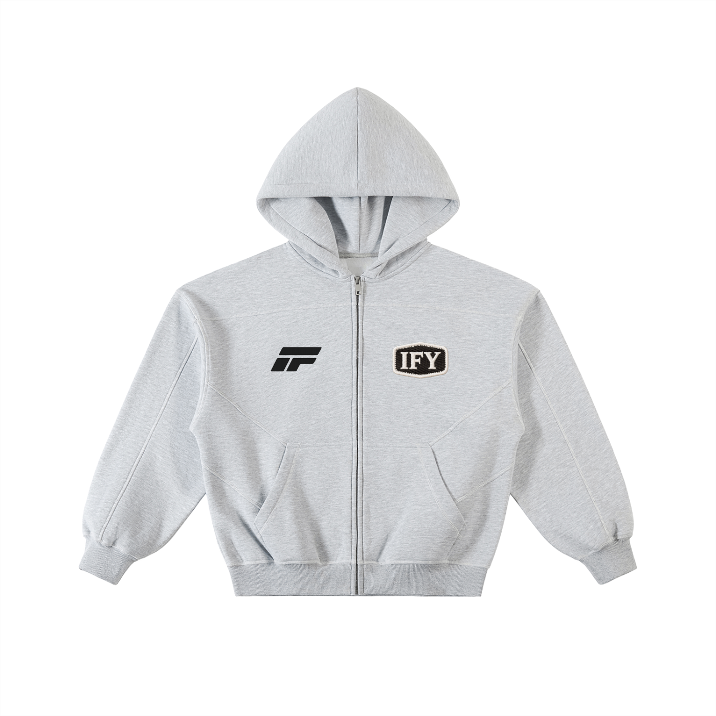 Contrast-Stitched Boxy Fleece Zip Hoodie