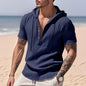 Breathable Linen Hooded Henley Shirt With Short Sleeves