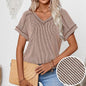 Fashionable Two-tone Twisty Stretch Short-sleeve V-neck Top Women's T-shirt