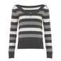 Figure-hugging Long-sleeve Base Sweater With Striped V-neck