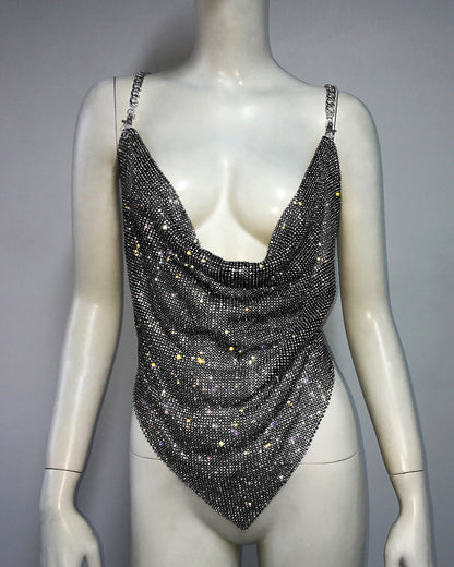 Metal Rhinestone Chain Sexy Suspenders Irregular Vest