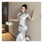Women's Retro Republic Of China-Style Floral Print Slit Pleated Dress