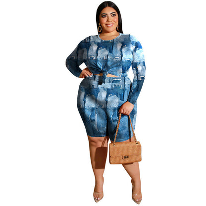 Women's Fashionable Casual Two-Piece Set Printed Top And Shorts