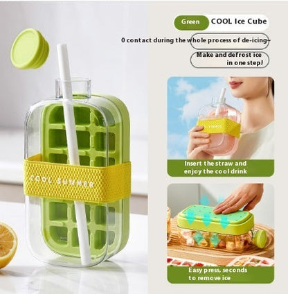 One-Click Molding Cooling Cup,Instant Ice Maker,Zero-Contact Design,Straw Included,Curling Mold,Portable & Stylish Chilled Drink