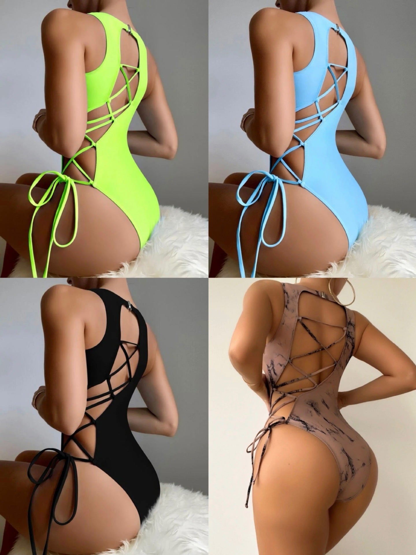 Sexy Back Cutout Tie One Piece Swimsuit Bikini