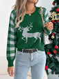 Women Casual Plaid Deer Long Sleeve Pullover Sweater Christmas Edition