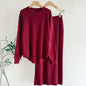 Women's Wear AutumnWinter Solid Color Simple Long-Sleeve Fashionable Casual Knitted Set