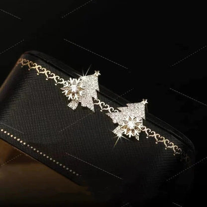Hollow Out Christmas Tree Earrings With Diamonds