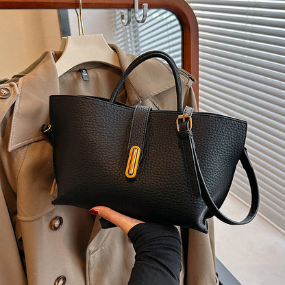 INS Litchi Pattern Shoulder Bag Fashion Zipper Bucket Bag High Capacity Totes Handbag For Women