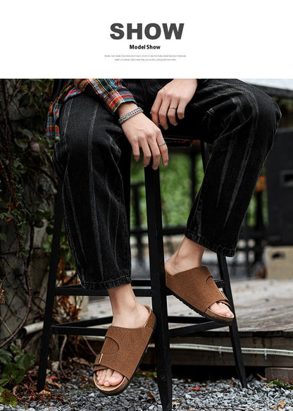 Double-breasted Cork Suede Sandals