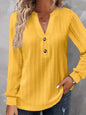 Women's Solid-color Long-sleeve V-neck Button T-shirt Top