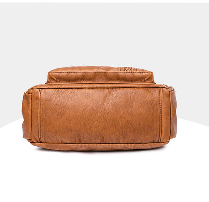 Fashion Solid Color Soft Leather Large Capacity Diagonal Bag