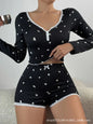 Women's Pajamas Long Sleeve Top And Shorts With A Heart Pattern