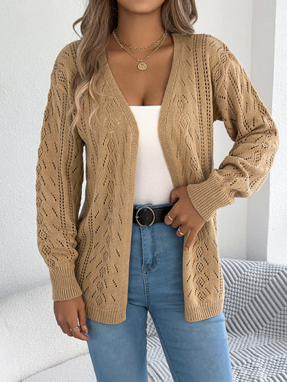 Women Casual Hollow Out Lantern Sleeve Long Sleeve Cardigan Sweater Coat