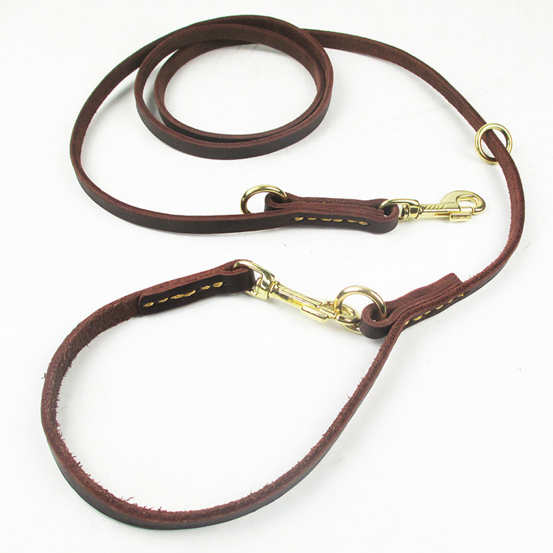 Double-headed Copper Hook Dog Traction Belt Cowhide Convenient Leash Running Rope