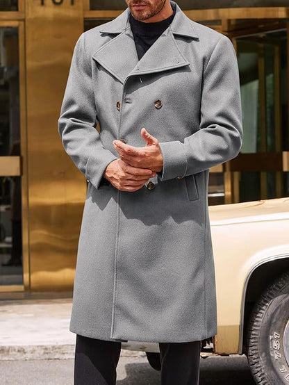 Premium Men's Double-Breasted Woolen Trench Coat - Classic Winter Overcoat