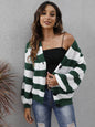 Women's Cardigan Striped Button Stitching Woven Sweater