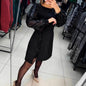 Women's Elegant Patchwork Sequin Puff Sleeve Short Dress