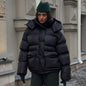 Women's Cottonpadded Overcoat Jacket Square Pocket Cushion Warm Hooded Cotton