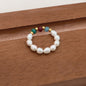 Freshwater Pearl And Agate Beaded Stretchy Cord Ring