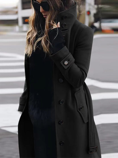 Women's Luxury Woolen Coat - Slim Fit Stand Collar Cardigan | Premium Winter Outerwear