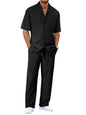 Men's Trousers Suit Fashion Lapel Button Short Sleeve Shirt And Pocket Straight Pants Clothing