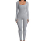 Threaded Square Collar Buttocks Slim Jumpsuit