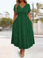 Waist Cinching Elegant Dress With A Vneck Shimmering Powder Finish Twisted Ribbon Detailing And Pocket Design