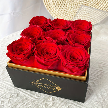 9pcs Eternal Rose Preserved Roses in a Box, Cased in White Box with Acrylic Cover - Forever Rose Box, Preserved Roses, Immortal Roses That Last A Year - Preserved Rose Flowers Decor for Delivery Prime Birthday Mothers Day Val