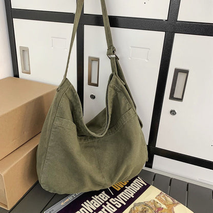 Women's Large Capacity Idle Style Artistic Simple Canvas Bag School College Students