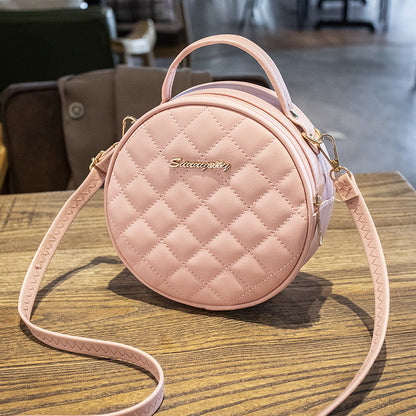 Rhombus Embroidered One-shoulder Small Round Bag