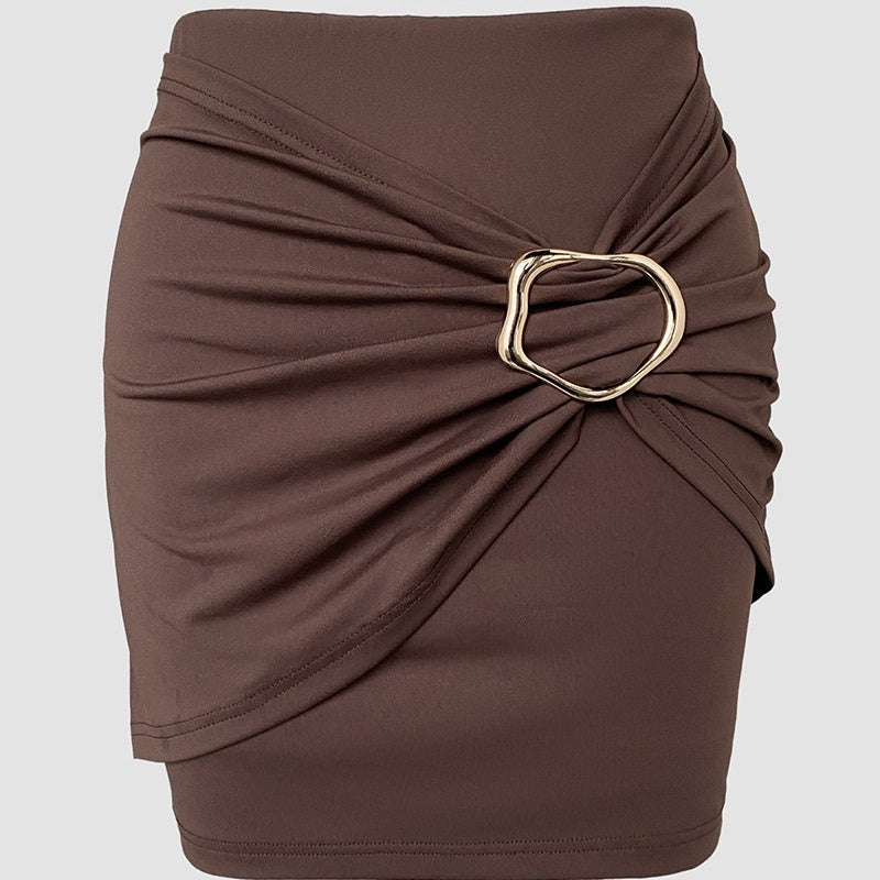European And American-style Solid-color Jewelry-clasp Patchwork Pleated Culottes Shorts