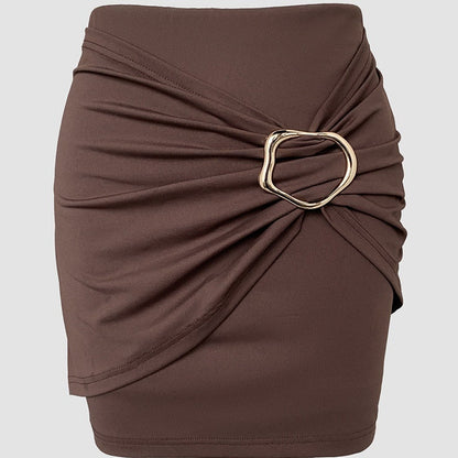 European And American-style Solid-color Jewelry-clasp Patchwork Pleated Culottes Shorts