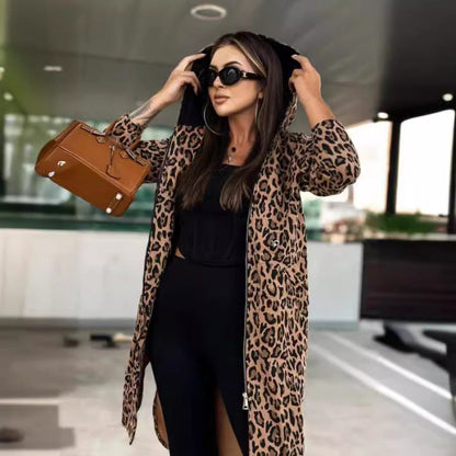 Women's Long-sleeved Hooded Floral Print Trench Coat
