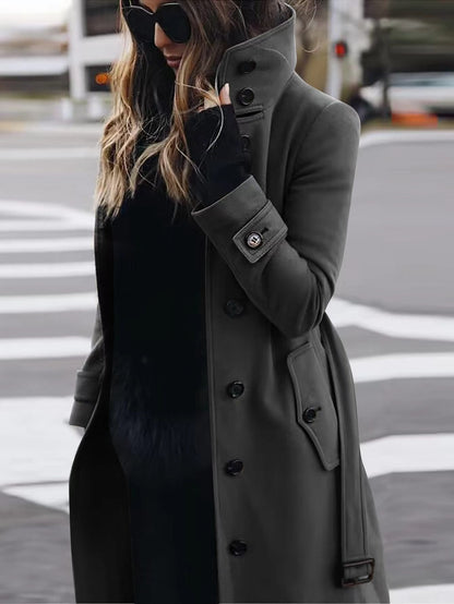 Women's Luxury Woolen Coat - Slim Fit Stand Collar Cardigan | Premium Winter Outerwear