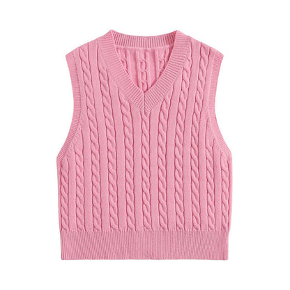 SpringSummer Knitted Cabled Vest Pullover With V-Neck