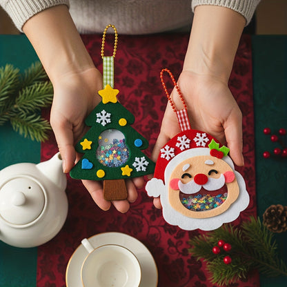 4pcs Christmas Felt Applique Kit, Handmade Ornament Material Set HolidayDecorations, Four Styles Santa Claus, Wreath, Christmas Tree, Crystal Ball, 1 Set Of Materials, Suitable For Festive Gifts,