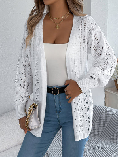 Women Casual Hollow Out Lantern Sleeve Long Sleeve Cardigan Sweater Coat
