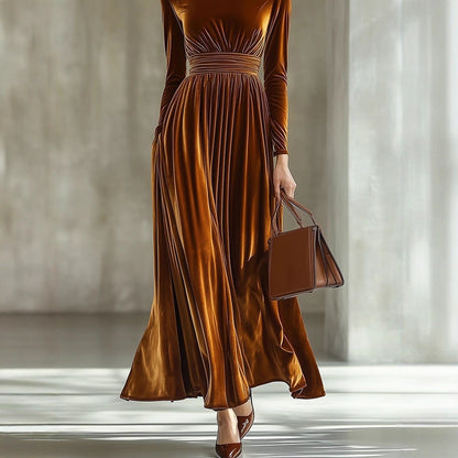 Pleuche Long Sleeve Dress Waist Slimming