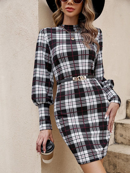 Fashion Lantern Sleeve Printed Tight Dress