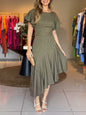 Women's Round Neck Plaid Irregular Ruffle Dress