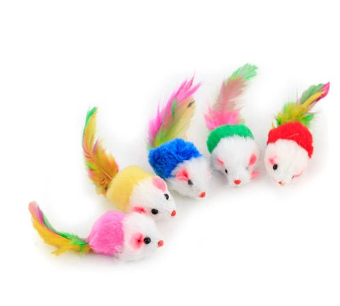 Color Feather Tail Plush Mouse Cat Toy