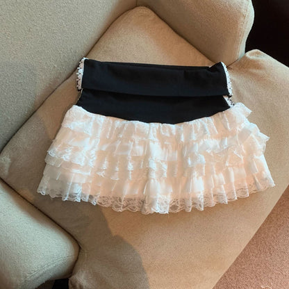 Ballet-style Pure Yet Seductive Lace-spliced Bubble Skirt