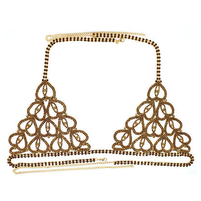 Sexy Bikini With Heart-shaped Rhinestone Claw Chain On Body Chain