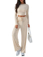 Women’s Wide-Leg Trousers & Waist-Tight Top Set – Solid Color Casual Fashion Suit