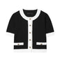 Contrast Color Beaded Leather Round Neck Top Stretch High-waisted Trousers Suit