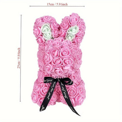 Eternal Flower Confession Rabbit - Artificial Rose Bouquet Gift Box, PE Simulation Roses for Valentine's Day, Christmas, Mother's Day, Hanukkah, Juneteenth - Romantic Plastic Floral Arrangement for Wife, Girlfriend, Proposal,