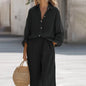 Women's Casual Lapel Long-sleeve Shirt And Trousers Set