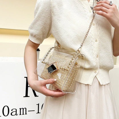 Transparent Chain Shoulder Rivet Lock Crossbody Bag