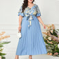 Printed V-neck Spliced Slim-fit Ladies Dress